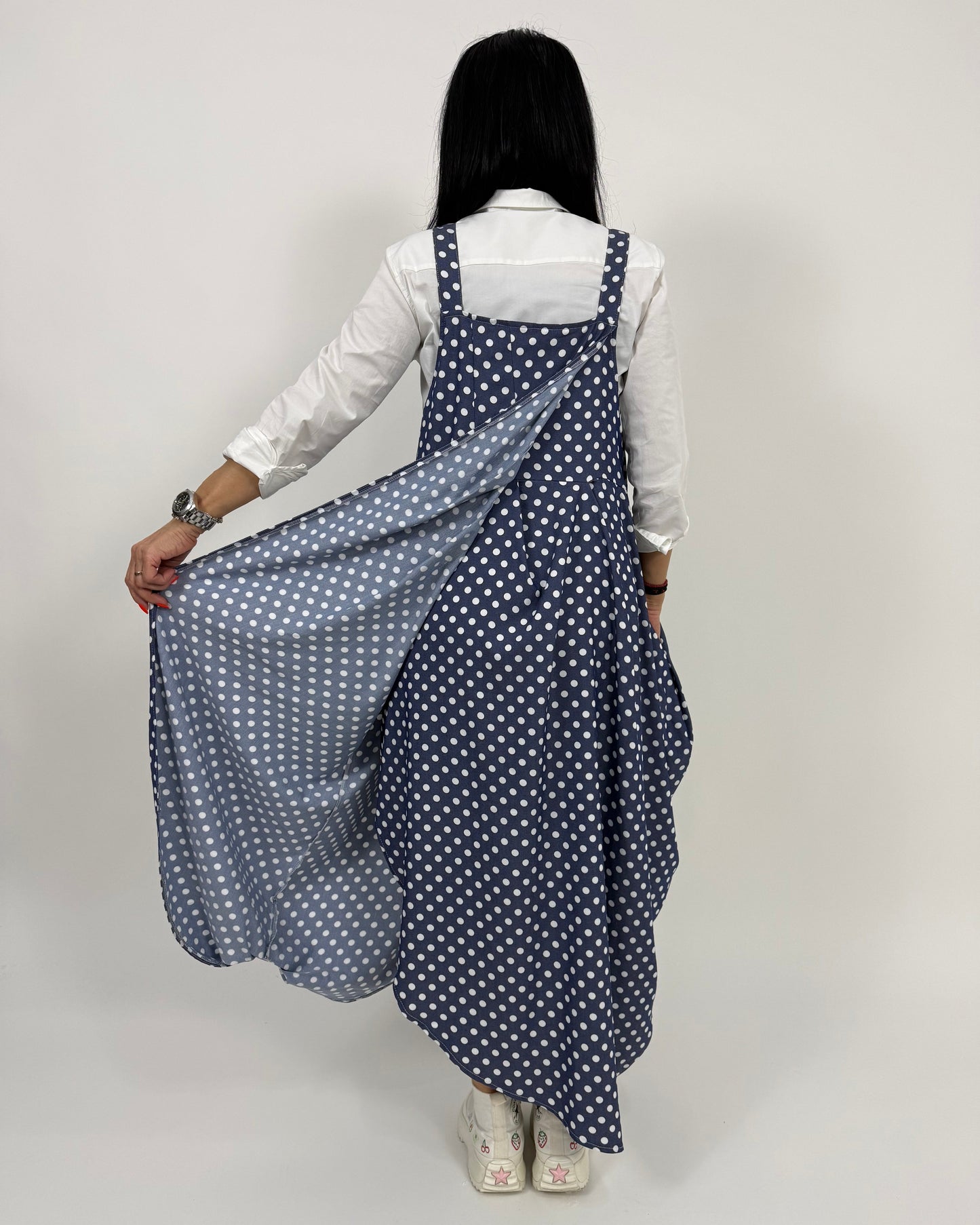Sarafan Arhitectural Albastru cu Buline (S-XL)