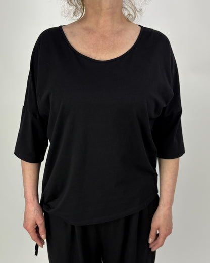 Bluză Neagră cu Nod Asimetric și Textură Duală (S-XL)