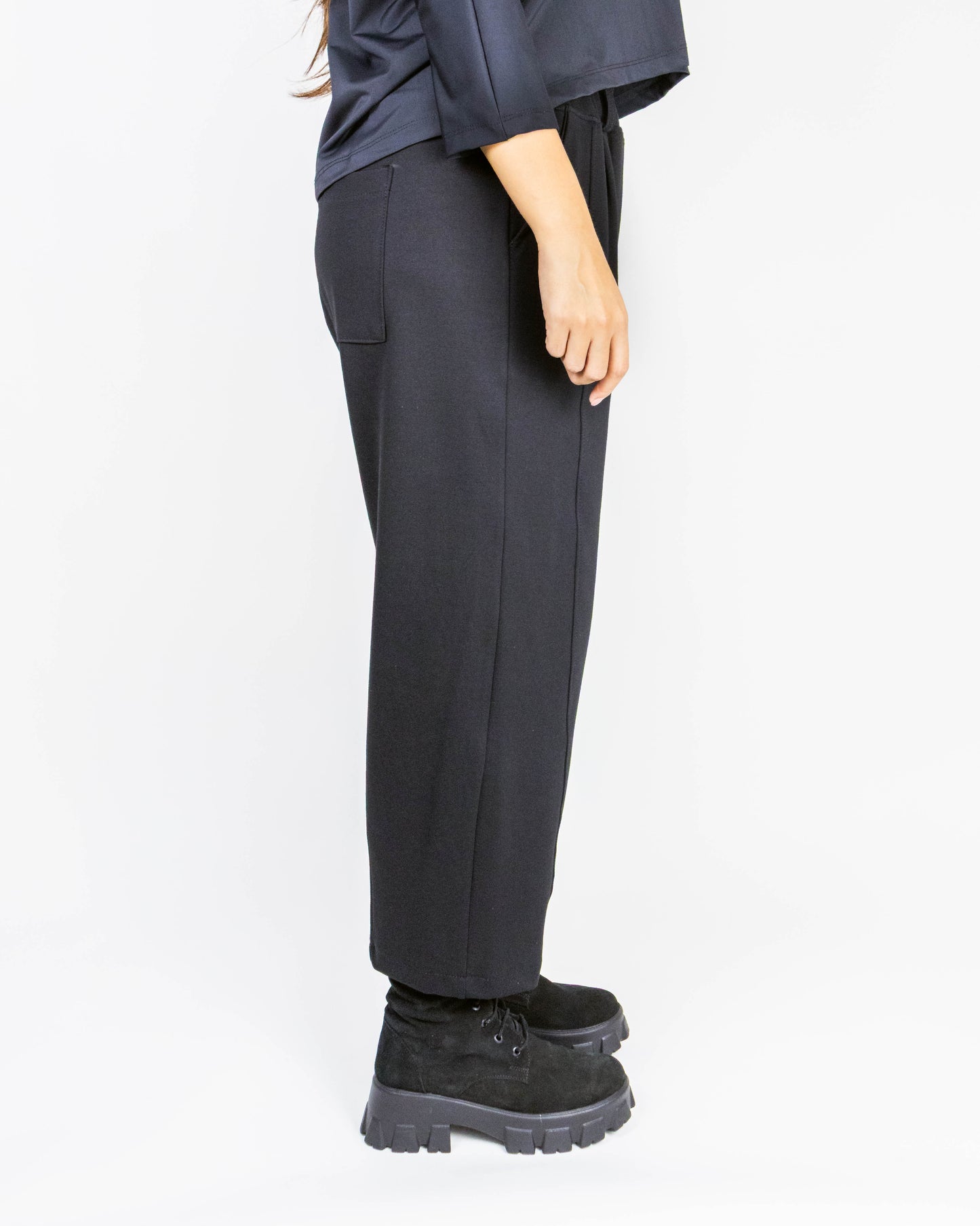 Pantaloni din Jerse Negru cu Detaliu Breloc (S-XL)