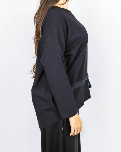 Bluză Neagră Oversized cu Detaliu Structural (S-XL)