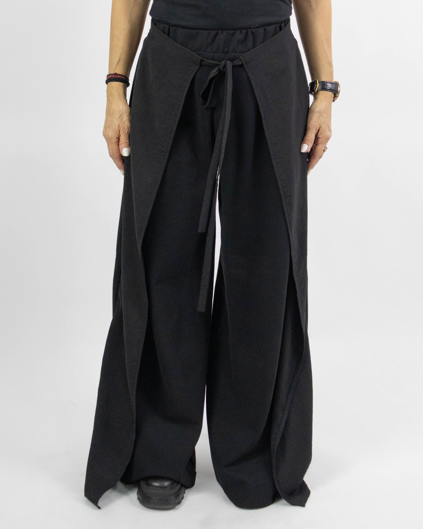 Pantaloni Negri Petrecuți cu Șnur (S-L/XL)