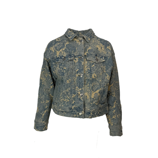 Jacheta denim prespalat marmorata cu efect - simpla