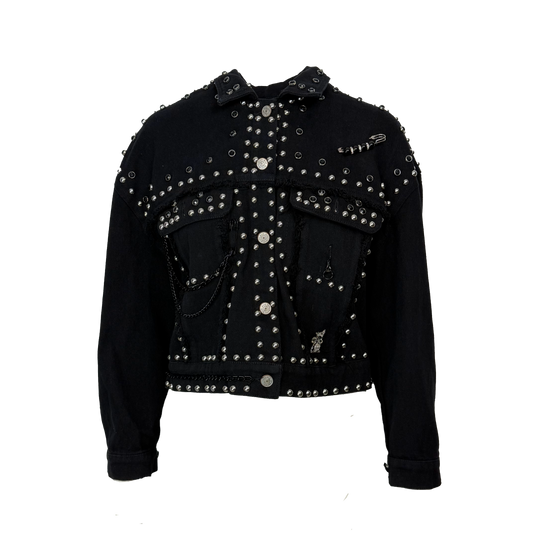 Jacheta neagra din denim cu capse metalice