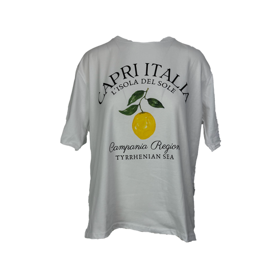 Tricou alb oversized din bumbac cu imprimeu - Capri Italia