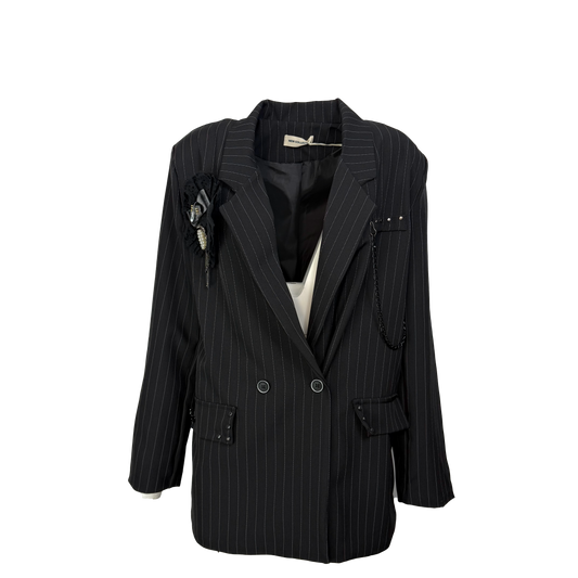 Sacou negru in dungi - accesorizat manual