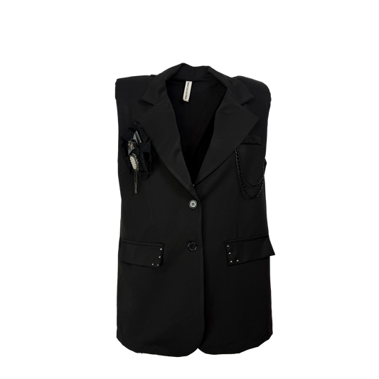 Sacou negru fara maneci - accesorizat manual