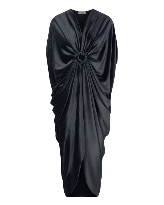 Rochie inel - negru catifelat si fluid