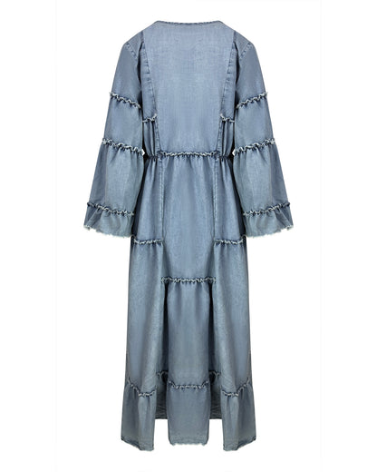 Rochie Lungă Boho din Bumbac cu Broderie Aurie (SM)