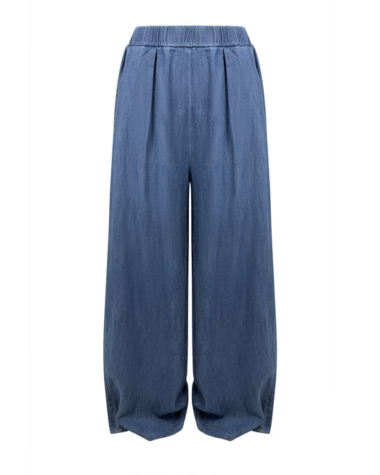 Pantaloni largi din denim subtire cu talie elastica