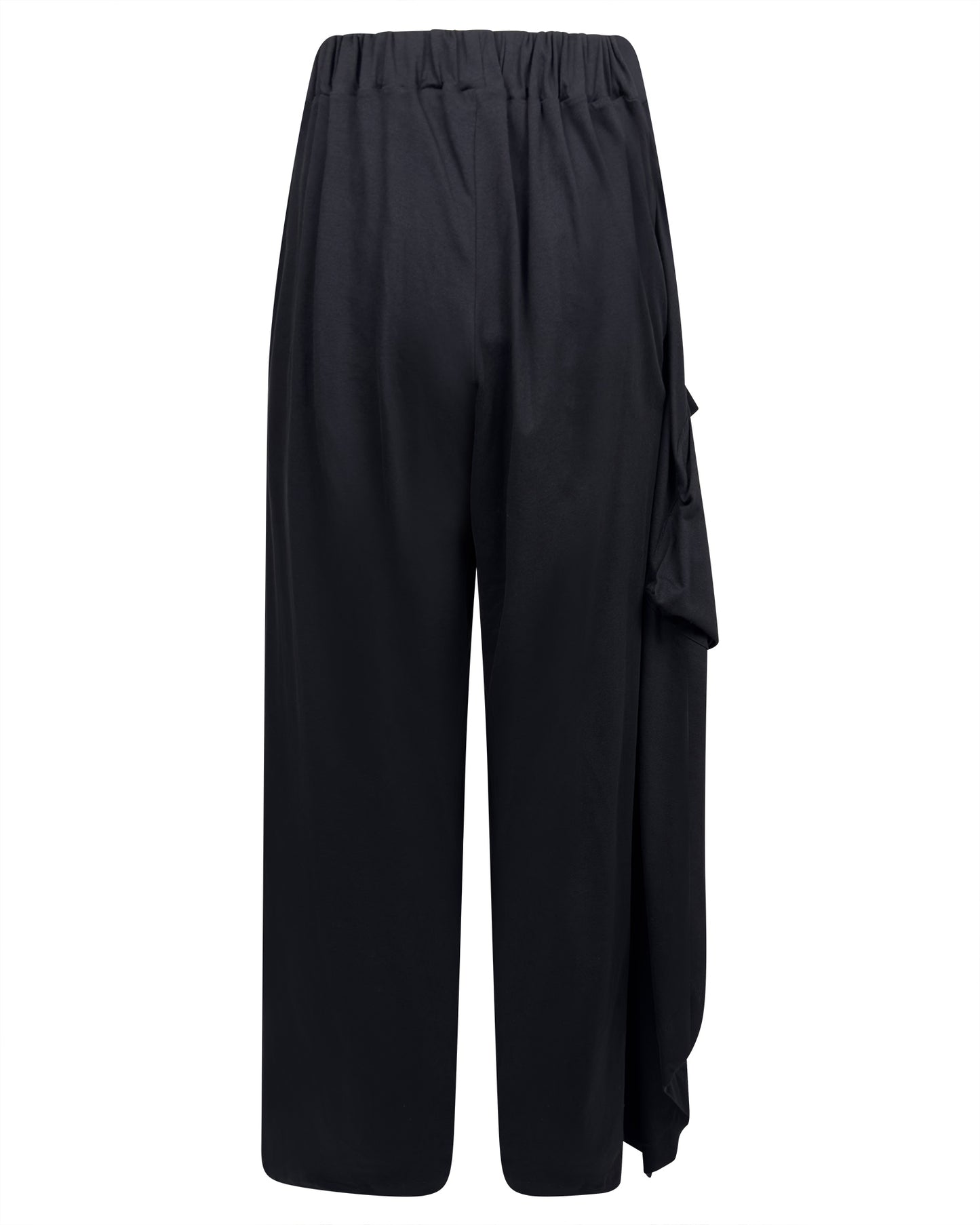 Pantaloni negri largi cu talie elastica si buzunar din material textil