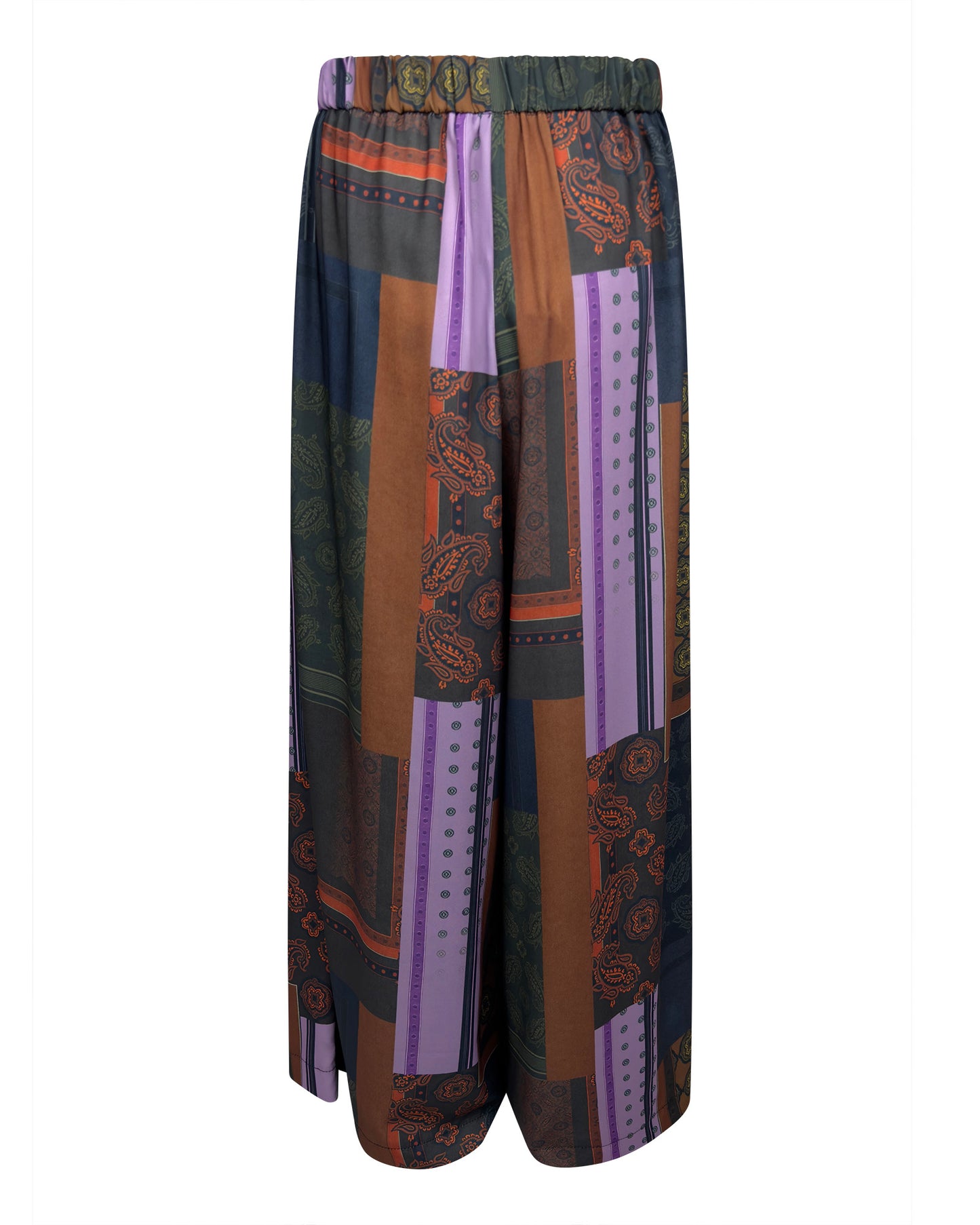 Pantaloni largi cu imprimeu geometric si talie elastica