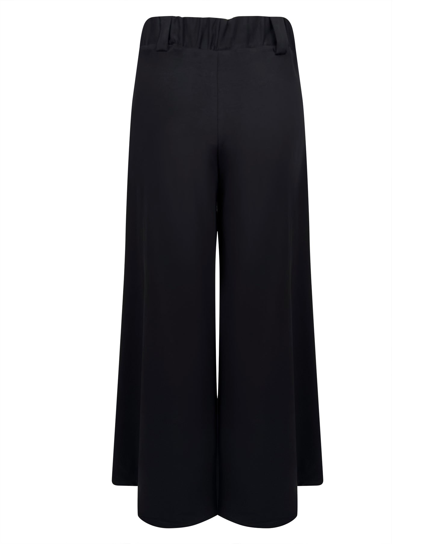 Pantaloni negri largi, din jerse, simpli, versatili, care merg la orice ocazie