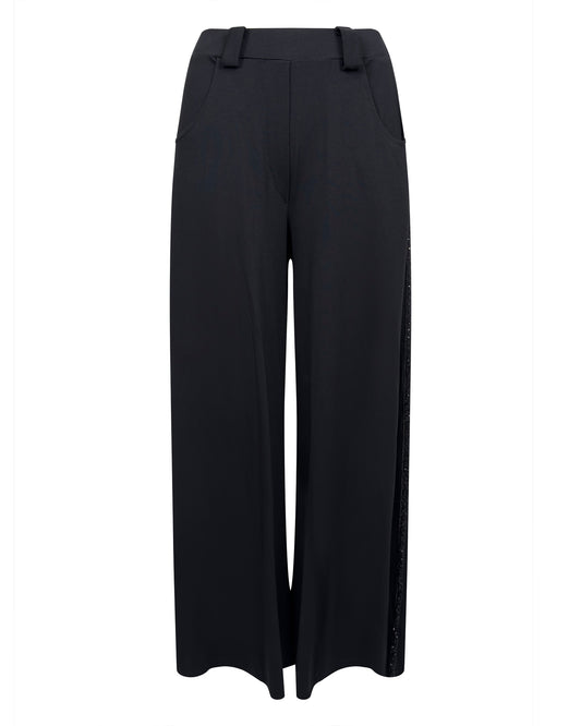 Pantaloni negri largi lejer cu vipusca pe lateral, versatili