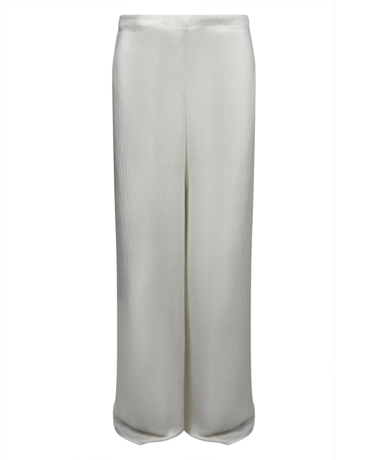 Pantaloni cu efect de fusta despicata din material lucios – alb