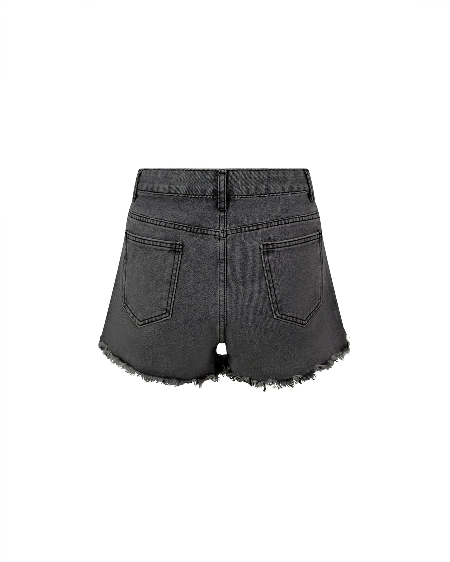 Sort scurt din denim cu talie inalta si aplicatii stralucitoare