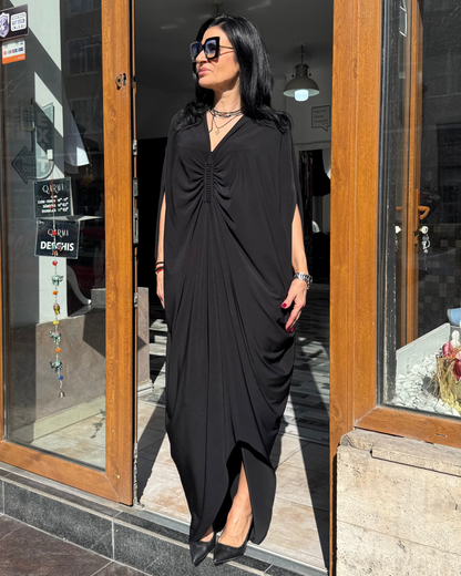 Rochie Maxi Kaftan cu Drapaj Central și Aplicații (S-XL)