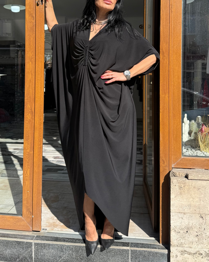 Rochie Maxi Kaftan cu Drapaj Central și Aplicații (S-XL)