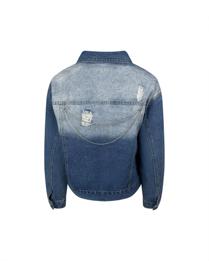 Jacheta denim albastra cu efect distressed - simpla / accesorizata manual