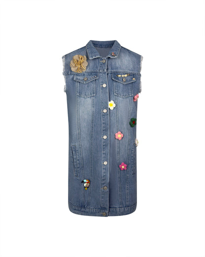 Vesta denim albastra lunga - simpla / accesorizata manual | Qarma Selection