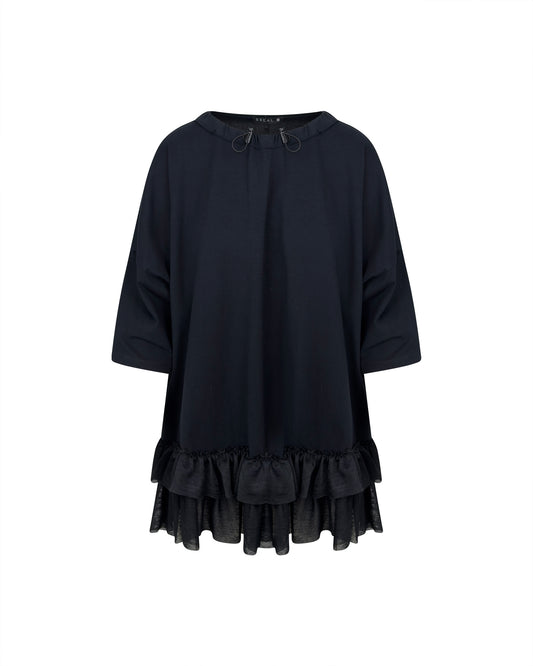 Bluza neagra cu volan din tulle