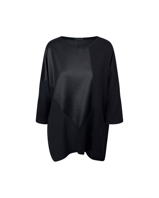 Bluza asimetrica cu insertii din piele