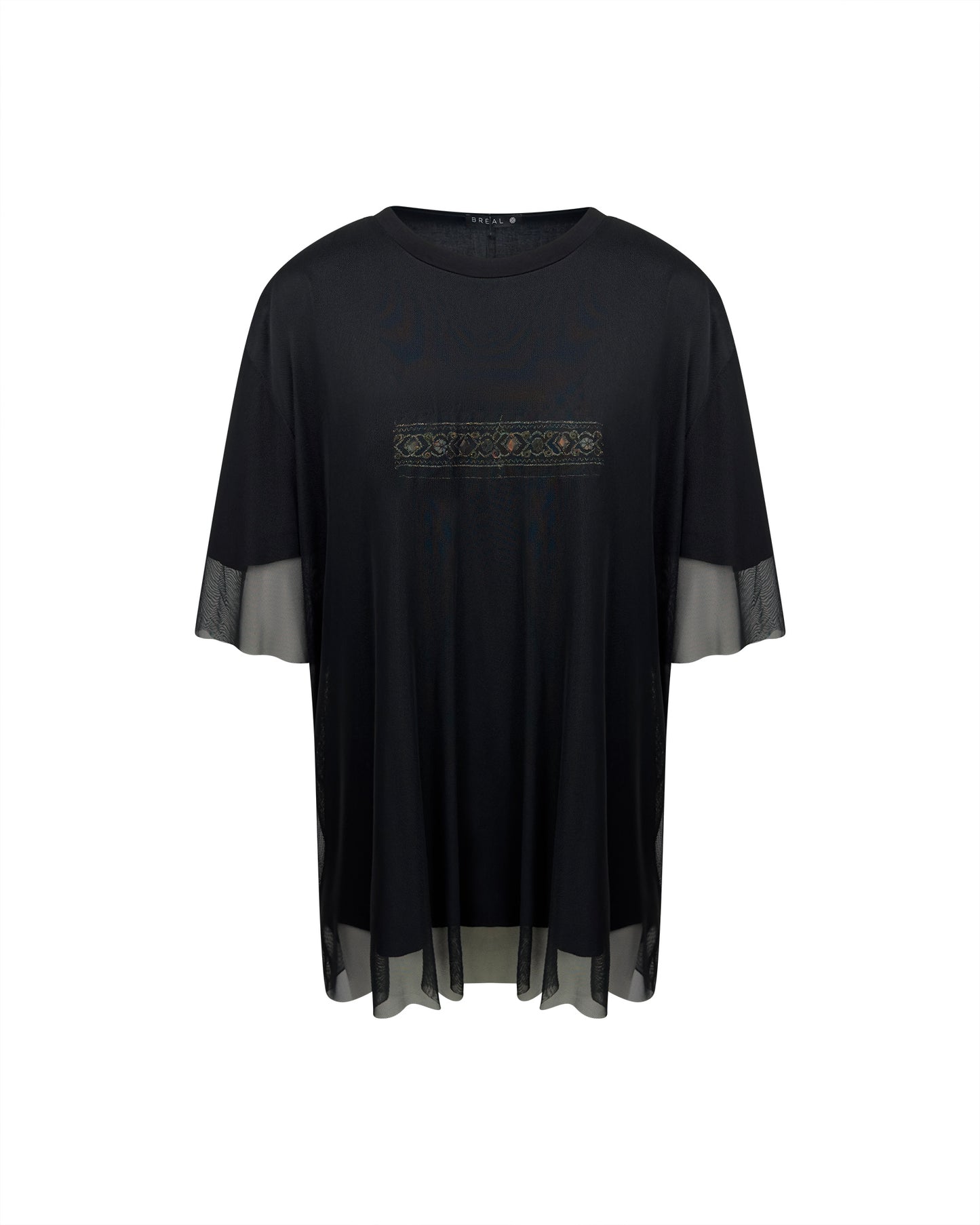 Tricou negru cu tulle si aplicatie brodata