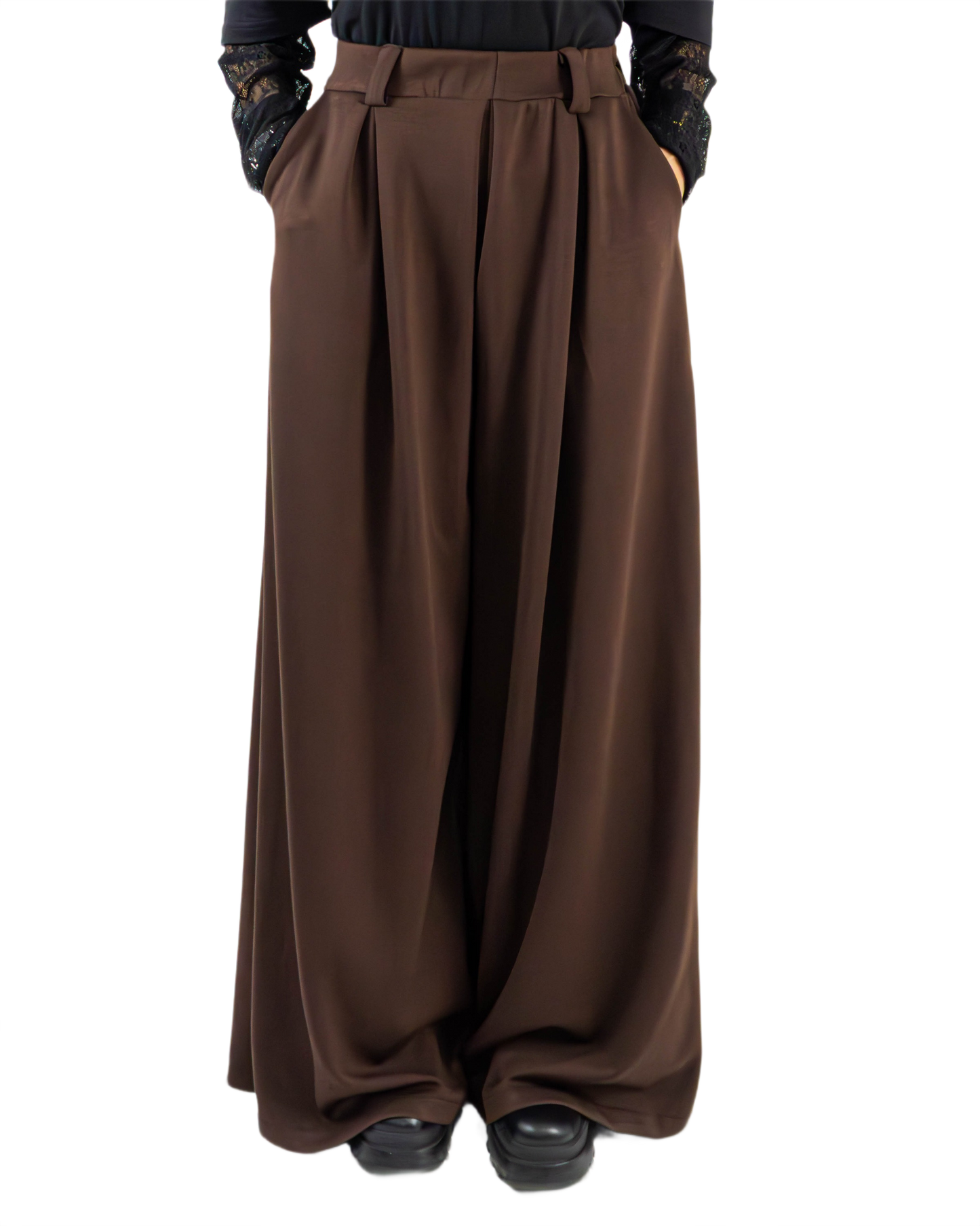 Pantaloni Wide-Leg cu Pense Maro (S-XL)