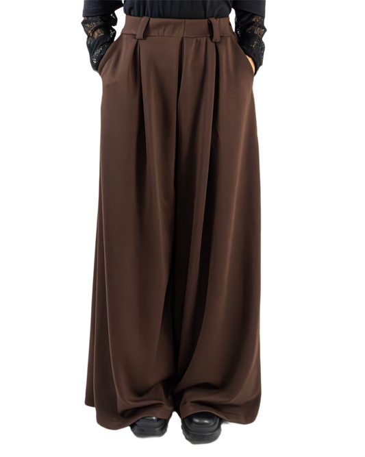 Pantaloni Wide-Leg cu Pense Maro (S-XL)