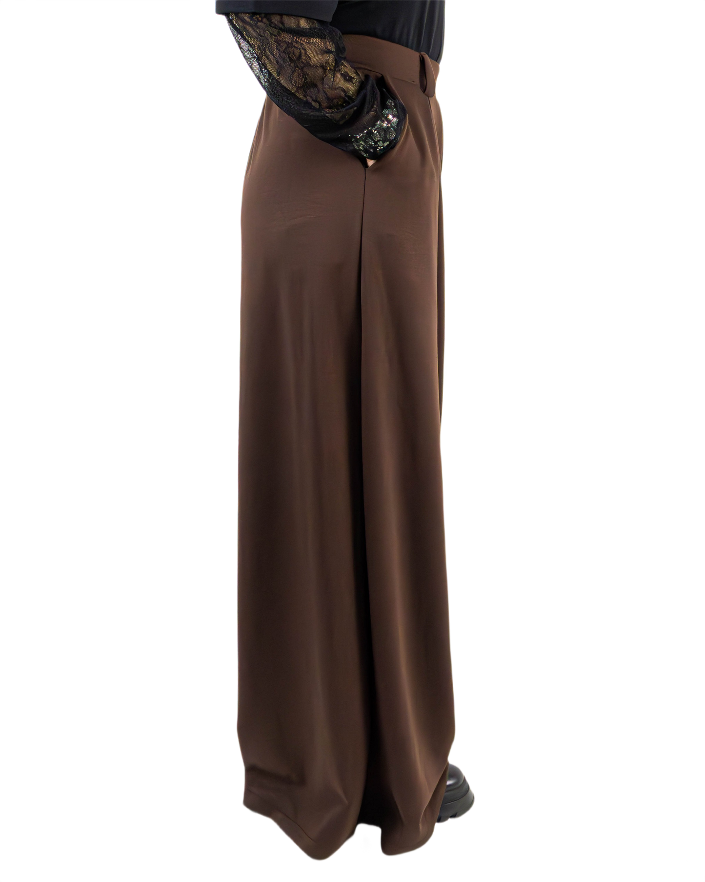Pantaloni Wide-Leg cu Pense Maro (S-XL)