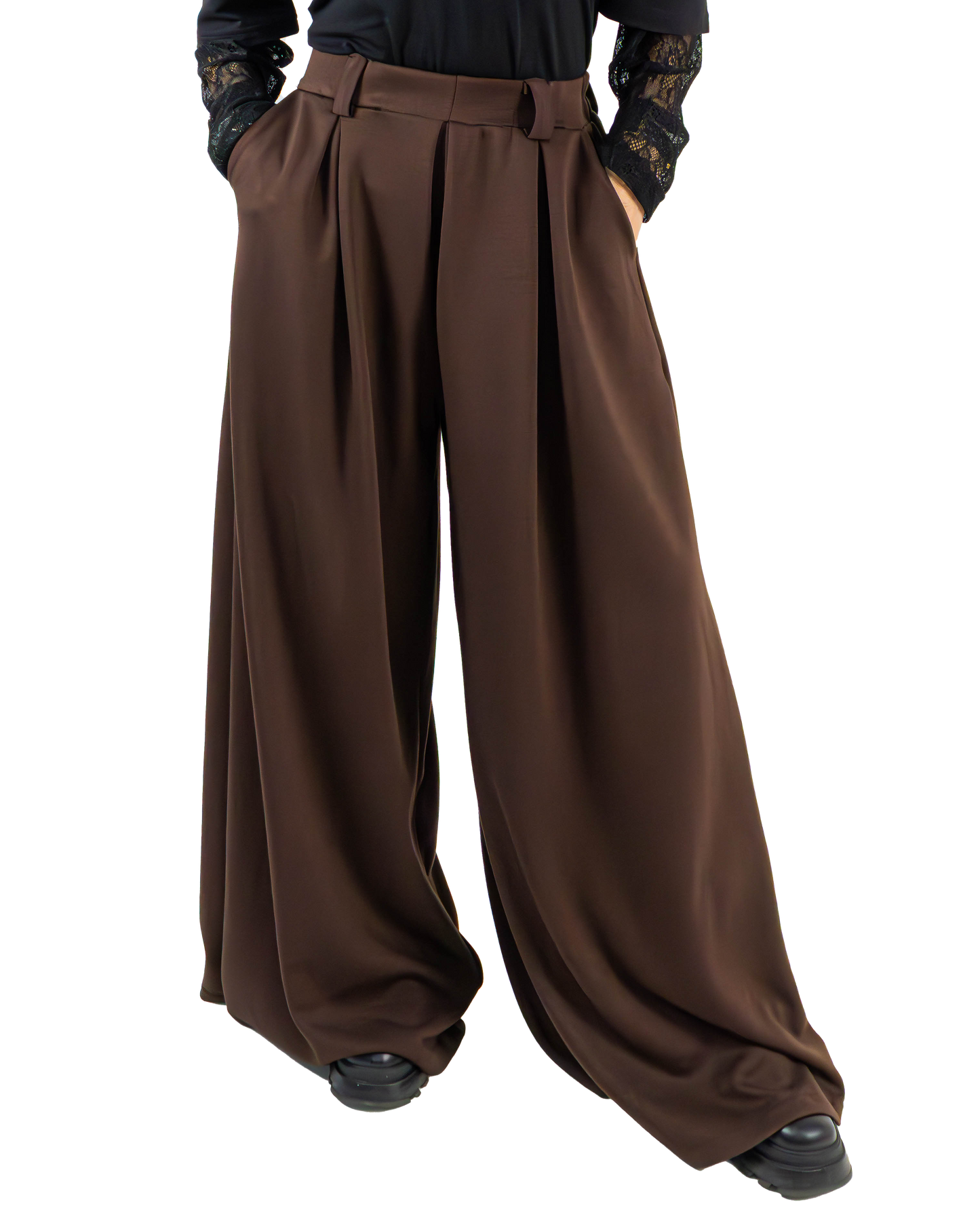 Pantaloni Wide-Leg cu Pense Maro (S-XL)