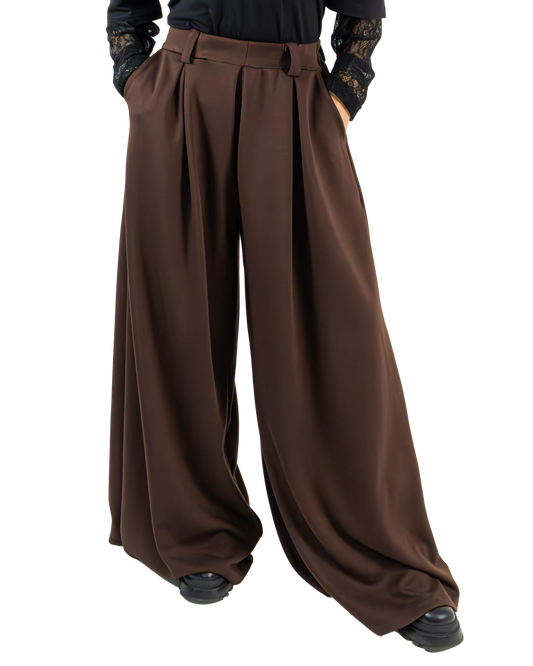 Pantaloni Wide-Leg cu Pense Maro (S-XL)