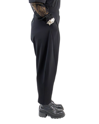 Pantaloni Negri Conici cu Tăietură Diagonală (S-XL)