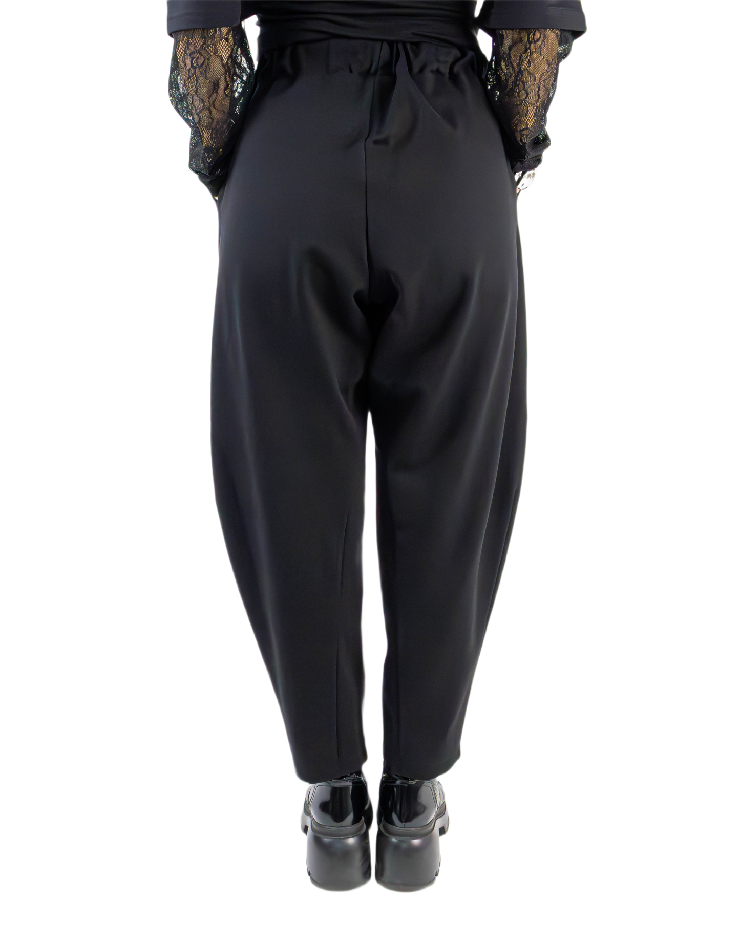 Pantaloni Negri Conici cu Tăietură Diagonală (S-XL)