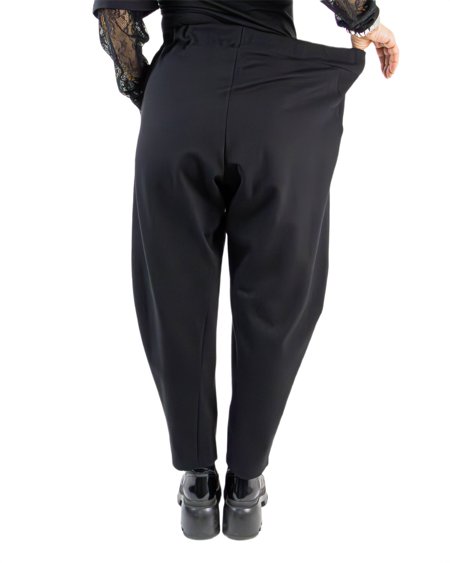 Pantaloni Negri Conici cu Tăietură Diagonală (S-XL)