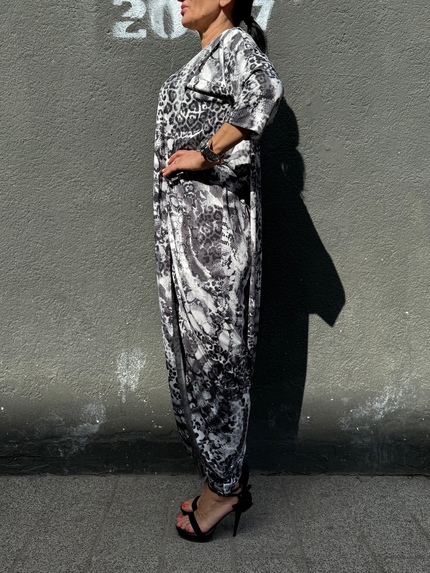 Rochie Lalea Grey Snake Print Parte Peste Parte (S-XL)
