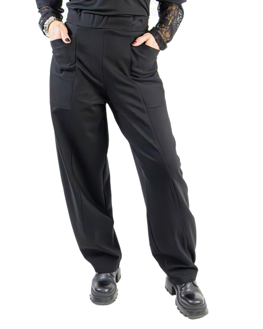 Pantaloni Negri Conici cu Buzunare Geometrice | Mărime Universală (S-XL) | Qarma