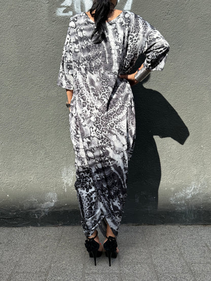 Rochie Lalea Grey Snake Print Parte Peste Parte (S-XL)