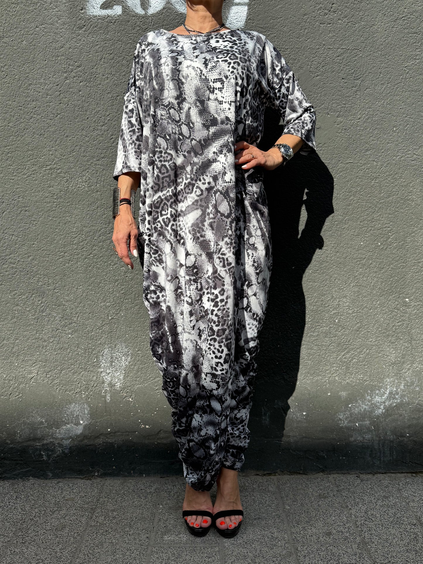 Rochie Lalea Grey Snake Print Parte Peste Parte (S-XL)