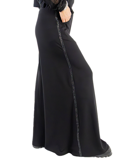 Pantaloni Negri Wide Leg din Rayon cu Vipușcă "Glam" | Mărime Universală (S-XL) | Qarma