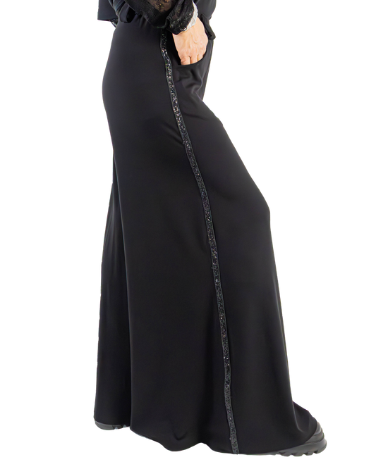 Pantaloni Negri Wide Leg din Rayon cu Vipușcă "Glam" | Mărime Universală (S-XL) | Qarma