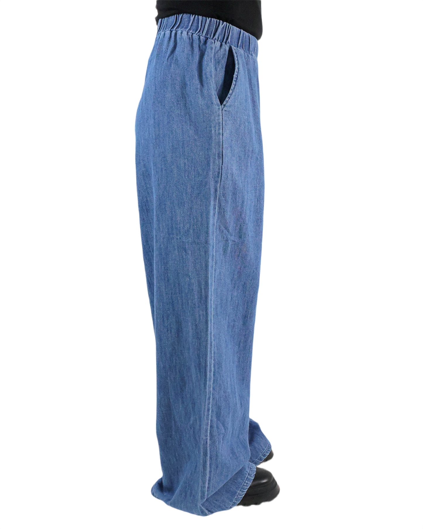 Pantaloni Wide Leg din Bumbac Elastic cu Aspect de Jeans | Qarma Selection