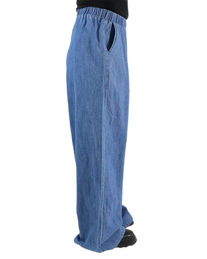 Pantaloni Wide Leg din Bumbac Elastic cu Aspect de Jeans | Qarma Selection