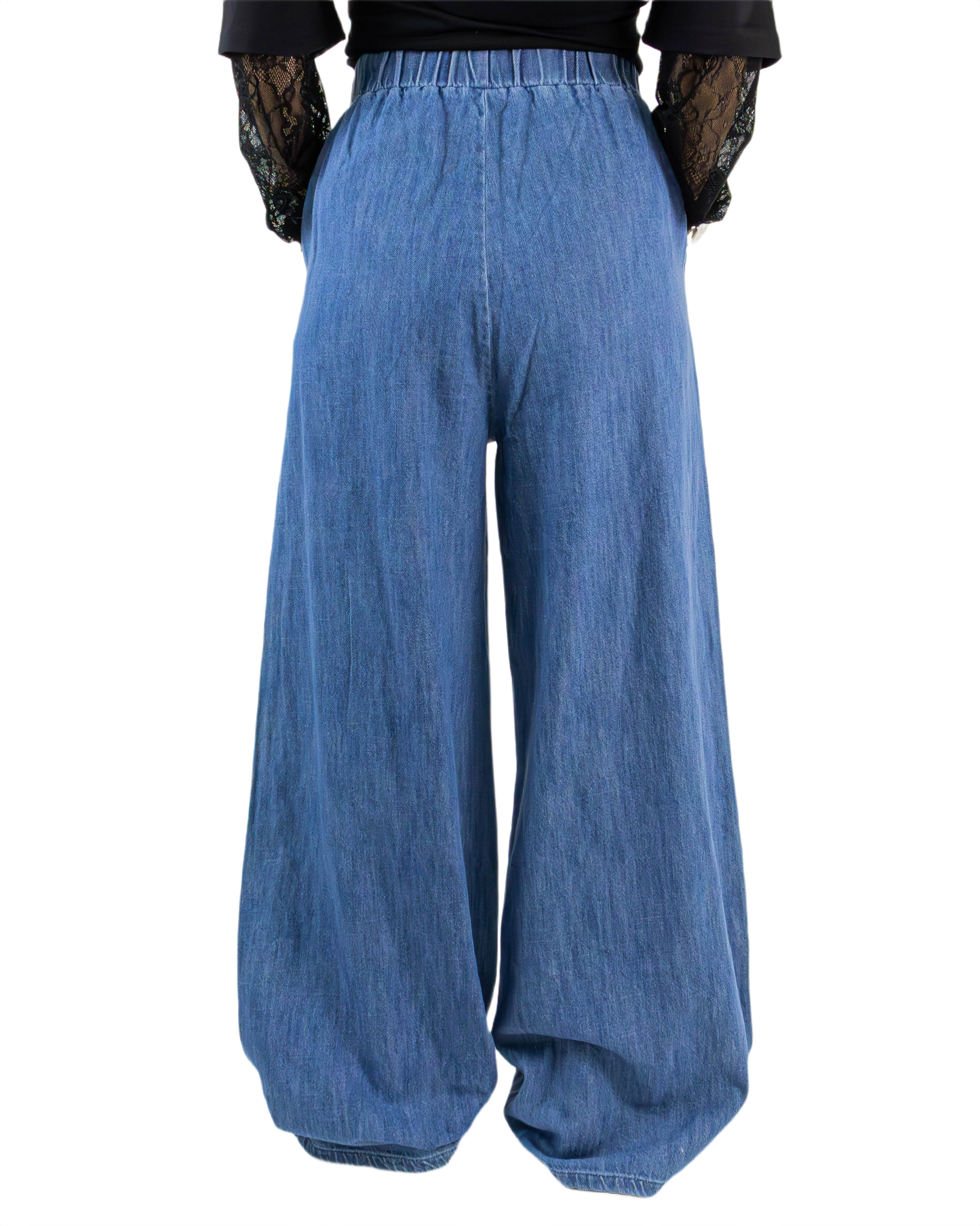 Pantaloni Wide Leg din Bumbac Elastic cu Aspect de Jeans | Qarma Selection