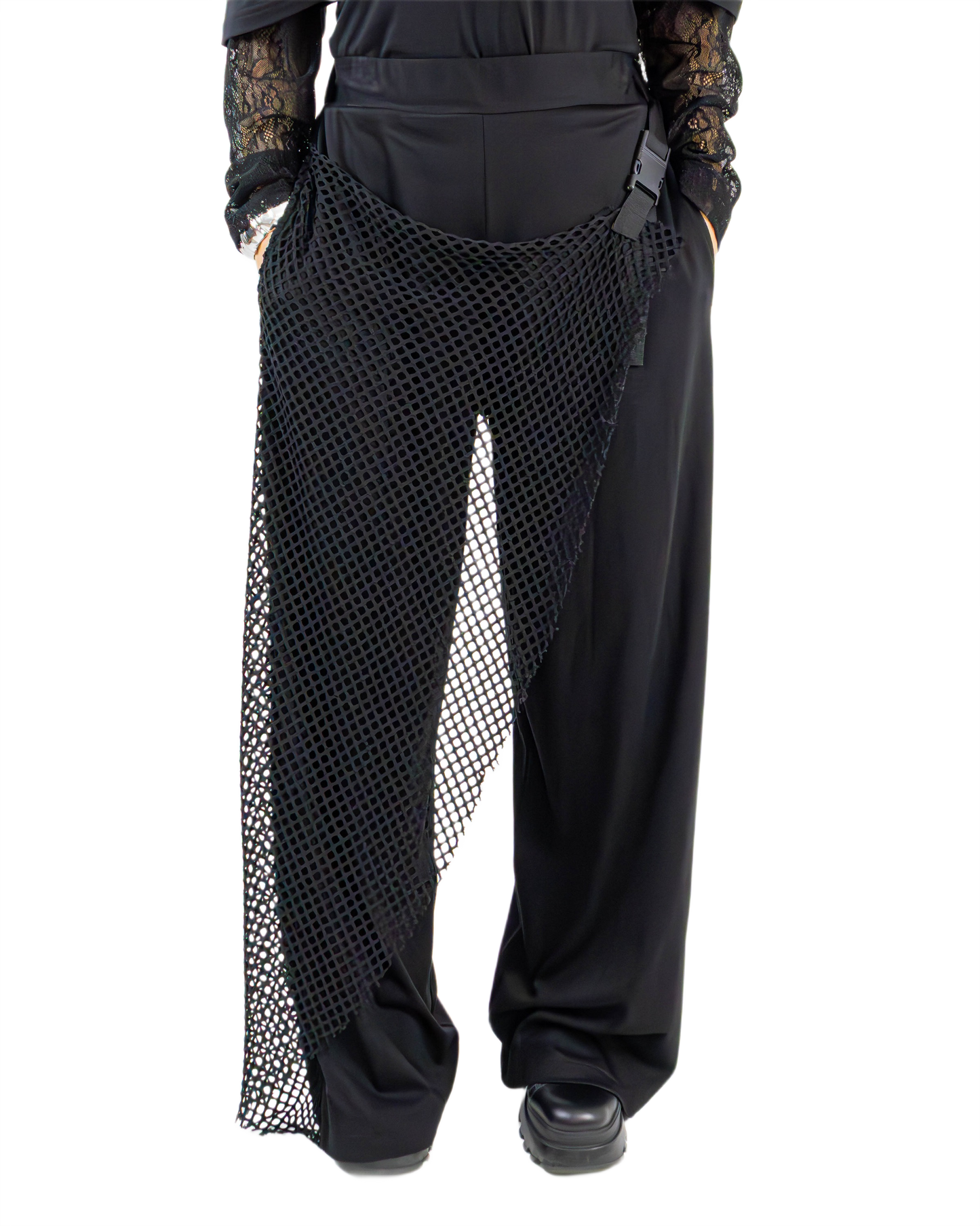 Pantaloni Wide-Leg Avantgarde cu Plasă și Cataramă (S-L)
