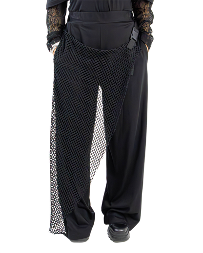 Pantaloni Wide-Leg Avantgarde cu Plasă și Cataramă (S-L)