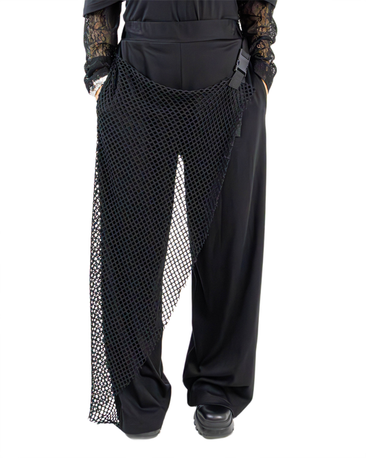Pantaloni Wide-Leg Avantgarde cu Plasă și Cataramă (S-L)