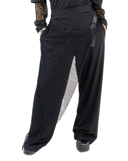 Pantaloni Wide-Leg Avantgarde cu Plasă și Cataramă (S-L)