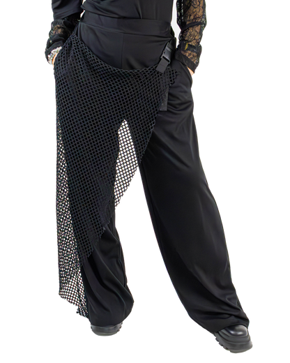 Pantaloni Wide-Leg Avantgarde cu Plasă și Cataramă (S-L)