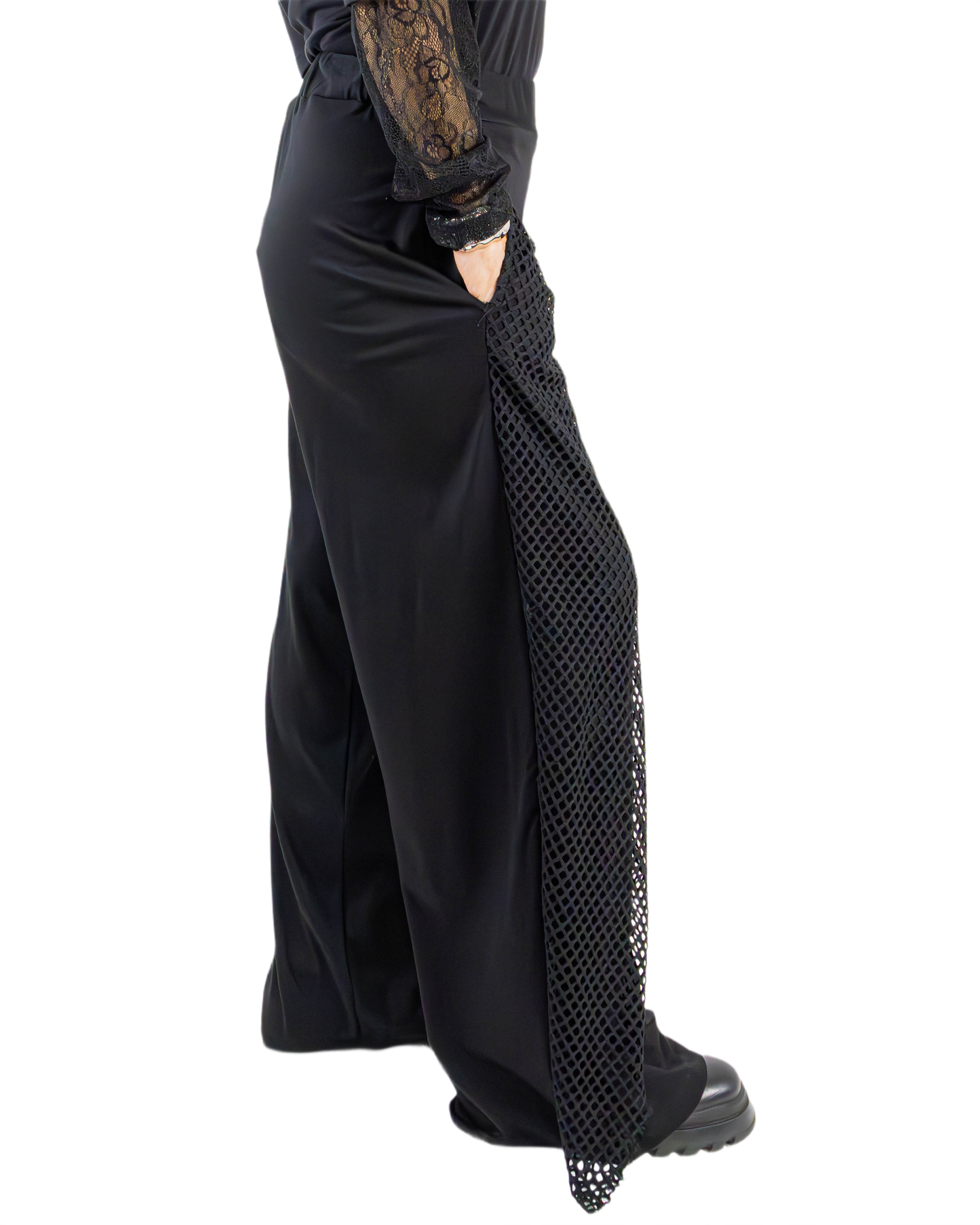 Pantaloni Wide-Leg Avantgarde cu Plasă și Cataramă (S-L)