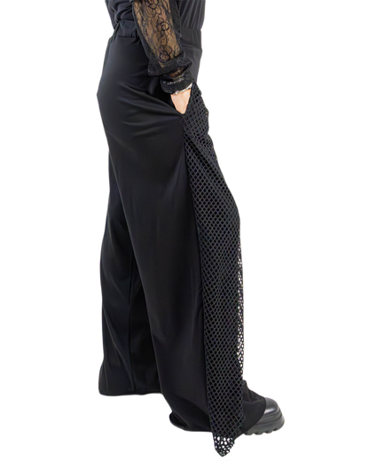 Pantaloni Wide-Leg Avantgarde cu Plasă și Cataramă (S-L)
